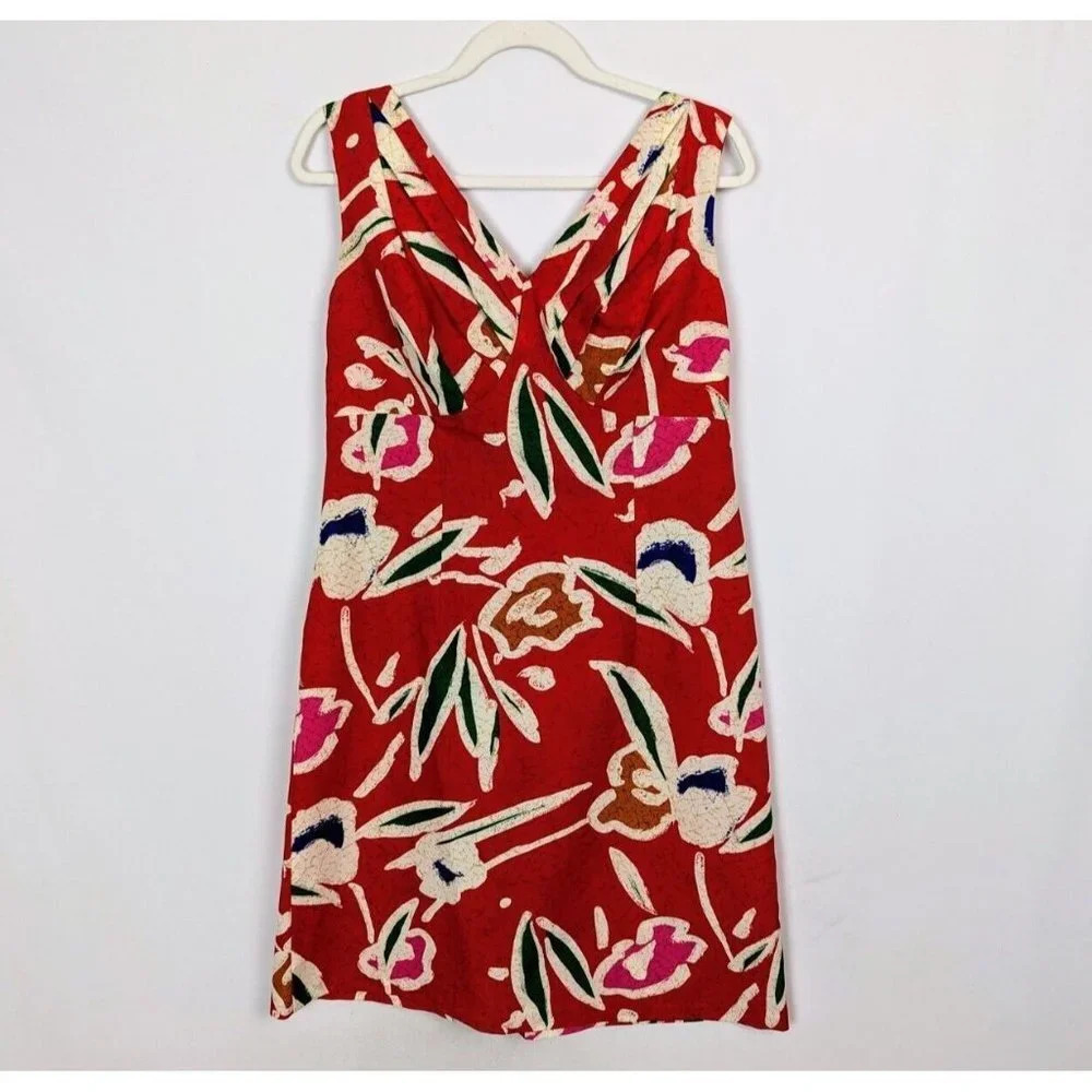 Vintage 60s Paradise Hawaii sz 14 Tropical Floral Sleeveless Knee Length Dress